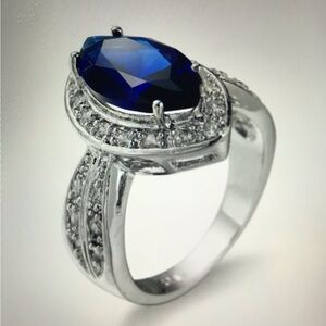 Blue Sapphire Stamped 925 Sterling Silver Ring